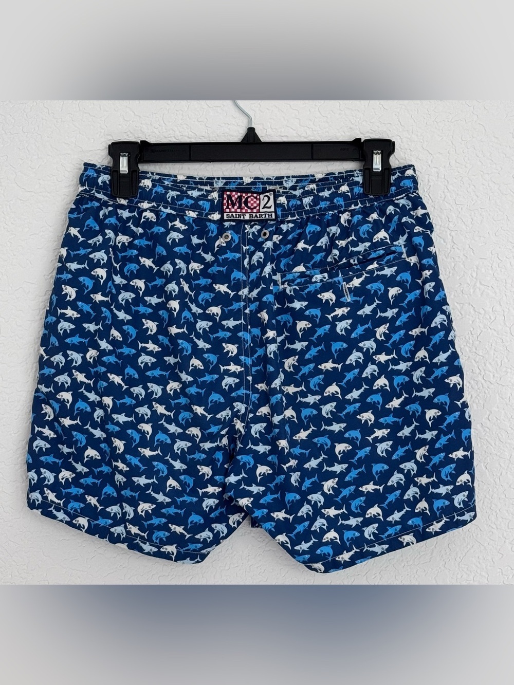 MC2 Saint Barth Men's Shark-Print Swim Shorts - Navy & White & Blue - Picture 2 of 15